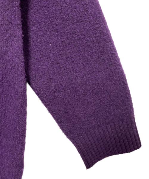 A BATHING APE（ア ベイシング エイプ）A BATHING APE (ア ベイシング エイプ) WORLD GONE MAD One Point Hairly Yarn Cardigan  パープル サイズ:Mの古着・服飾アイテム