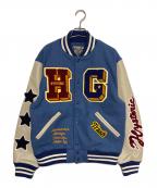 Hysteric Glamourヒステリックグラマー）の古着「TURN THE MUSIC UP刺繍 スタジャン」｜グリーン×ベージュ