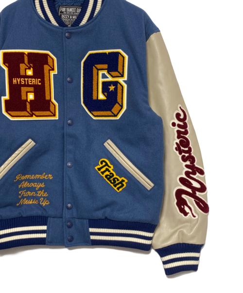 Hysteric Glamour（ヒステリックグラマー）Hysteric Glamour (ヒステリックグラマー) TURN THE MUSIC UP刺繍 スタジャン グリーン×ベージュ サイズ:Lの古着・服飾アイテム