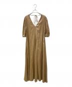 MYLANマイラン）の古着「Volume Sleeve V neck Dress（ボリューム スリーブ Vネック ドレス）」｜ベージュ