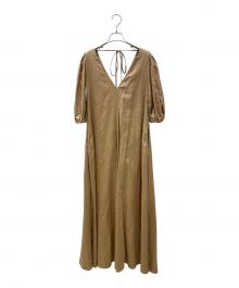 MYLAN（マイラン）の古着「Volume Sleeve V neck Dress（ボリューム スリーブ Vネック ドレス）」｜ベージュ