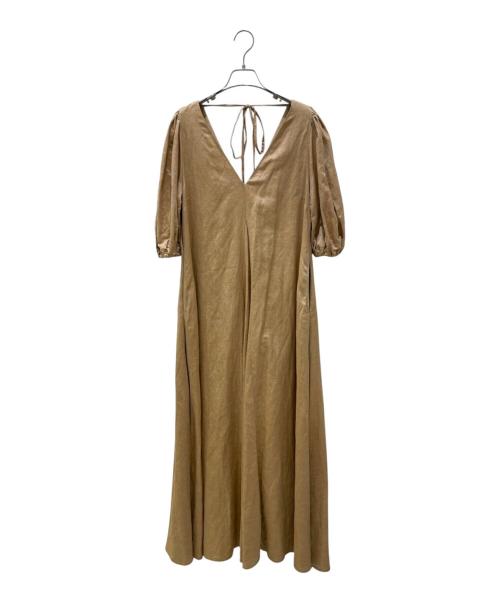 MYLAN（マイラン）MYLAN (マイラン) Volume Sleeve V neck Dress（ボリューム スリーブ Vネック ドレス） ベージュ サイズ:Freeの古着・服飾アイテム