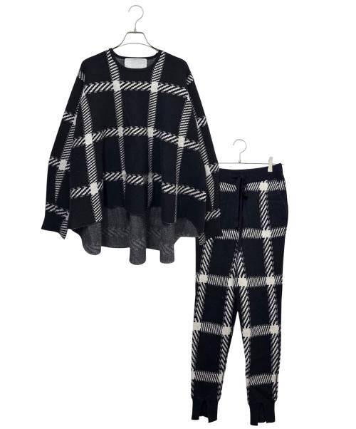 MYLAN（マイラン）MYLAN (マイラン) カシミヤニットフレアトップ/ジャガーニットパンツ （セットアップ） ホワイト×ブラック サイズ:freeの古着・服飾アイテム