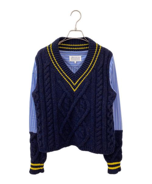 Maison Margiela①（メゾンマルジェラ）Maison Margiela① (メゾンマルジェラ) コンビネーションニットシャツ ネイビー サイズ:38の古着・服飾アイテム