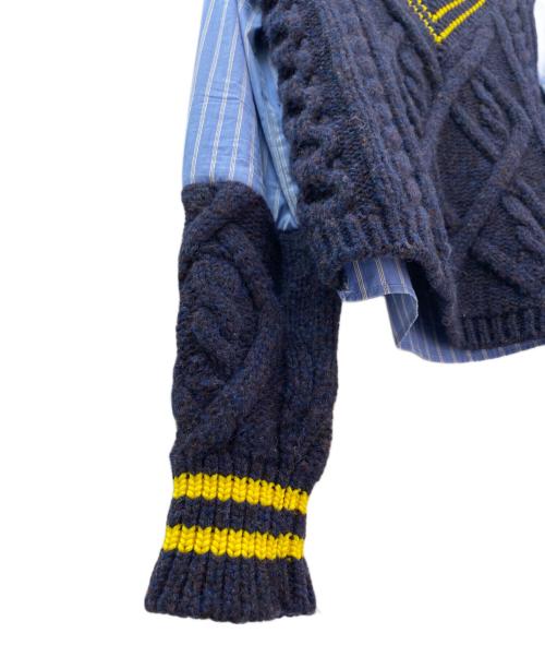 Maison Margiela①（メゾンマルジェラ）Maison Margiela① (メゾンマルジェラ) コンビネーションニットシャツ ネイビー サイズ:38の古着・服飾アイテム