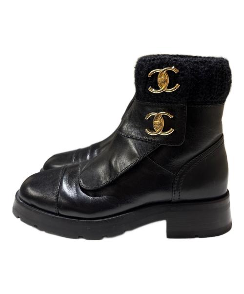 CHANEL（シャネル）CHANEL (シャネル) ターンロックココマークショートブーツ ブラック サイズ:37 1/2の古着・服飾アイテム