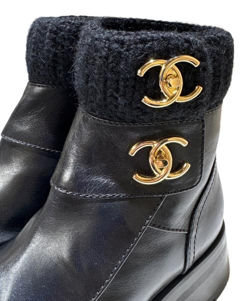 CHANEL（シャネル）CHANEL (シャネル) ターンロックココマークショートブーツ ブラック サイズ:37 1/2の古着・服飾アイテム