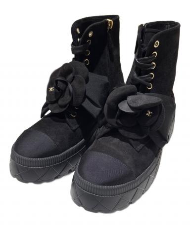 CHANEL シャネル　カメリア　ブーツ　36(22.5) 中古・古着通販】CHANEL (シャネル) カメリアリボンサイドジップ