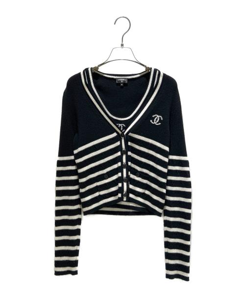 CHANEL（シャネル）CHANEL (シャネル) ココボーダーアンサンブルカーディガン ブラック サイズ:42の古着・服飾アイテム