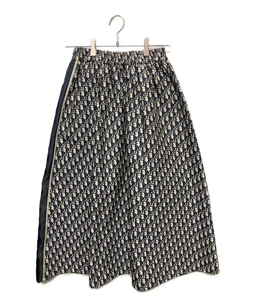 Christian Dior（クリスチャン ディオール）Christian Dior Trotter Oblique Technical Taffeta Jacquard skirt/トロッター オブリークテクニカル タフタ ジャガードスカート/総柄/フレアスカート ネイビー サイズ:36の古着・服飾アイテム