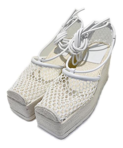 BOTTEGA VENETA（ボッテガベネタ）BOTTEGA VENETA (ボッテガベネタ) レースアップスクエアトゥサンダル ホワイト サイズ:38の古着・服飾アイテム