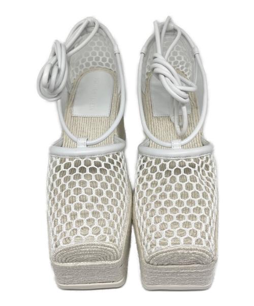 BOTTEGA VENETA（ボッテガベネタ）BOTTEGA VENETA (ボッテガベネタ) レースアップスクエアトゥサンダル ホワイト サイズ:38の古着・服飾アイテム