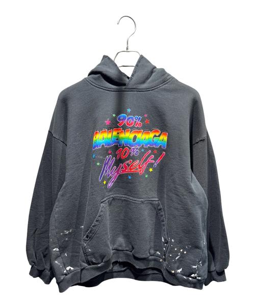 BALENCIAGA（バレンシアガ）BALENCIAGA (バレンシアガ) ペイントダメージ加工フーディ/2022年 ブラック サイズ:Sの古着・服飾アイテム