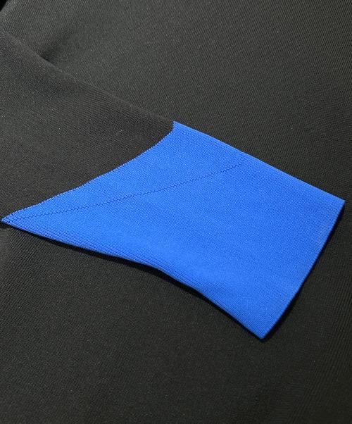 BOTTEGA VENETA（ボッテガベネタ）BOTTEGA VENETA (ボッテガベネタ) クルーネックナイロンニット ブラック×ブルー サイズ:48の古着・服飾アイテム