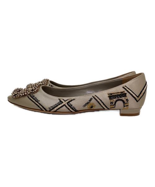 Manolo Blahnik（マノロブラニク）Manolo Blahnik (マノロブラニク) ハンギシフラットシューズ ベージュ サイズ:36 1/2の古着・服飾アイテム