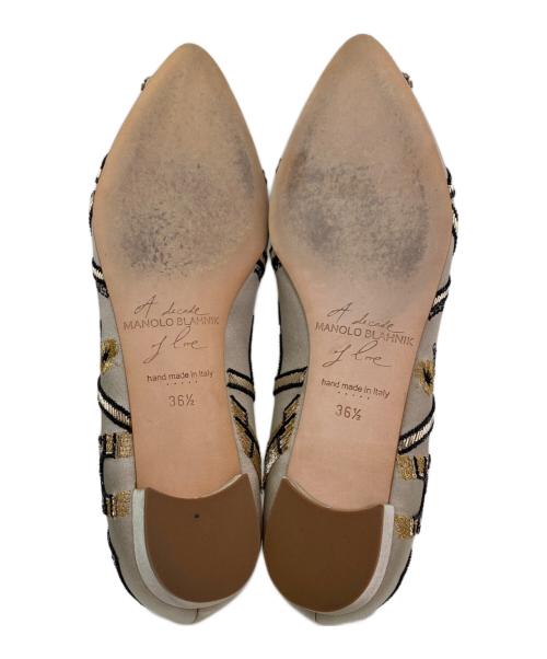 Manolo Blahnik（マノロブラニク）Manolo Blahnik (マノロブラニク) ハンギシフラットシューズ ベージュ サイズ:36 1/2の古着・服飾アイテム