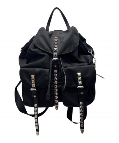 PRADA ナイロン リュック ブラック 中古・古着通販】PRADA (プラダ) ナイロンスタッズリュック/53905