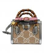 GUCCIグッチ）の古着「ダイアナミニバンブーハンドバッグ」｜ベージュ×シルバー×ピンク