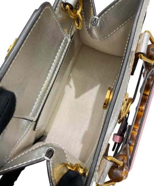 GUCCI（グッチ）GUCCI (グッチ) ダイアナミニバンブーハンドバッグ ベージュ×シルバー×ピンク サイズ:ミニの古着・服飾アイテム