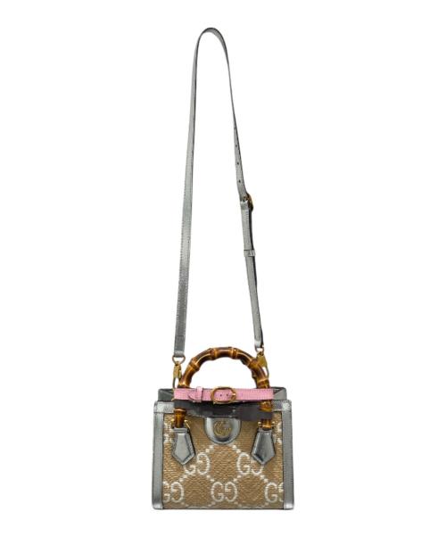 GUCCI（グッチ）GUCCI (グッチ) ダイアナミニバンブーハンドバッグ ベージュ×シルバー×ピンク サイズ:ミニの古着・服飾アイテム