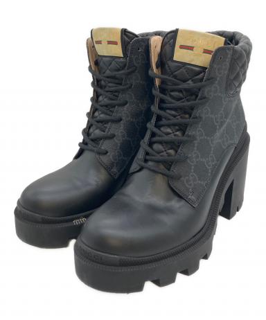 デビルタカGUCCIショートブーツ37★ブラックxグレーGGスプリーム デビルタカGUCCIショートブーツ37☆ブラックxグレーGGスプリーム 中古