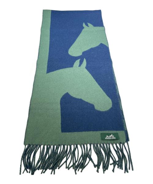 HERMES（エルメス）HERMES (エルメス) カシミヤマフラー 《ラブ・ストーリー》 グリーン 未使用品の古着・服飾アイテム