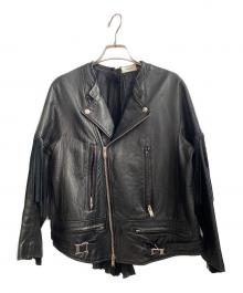 UNDERCOVER（アンダーカバー）の古着「13SS バックプリーツ切替フリンジライダースレザージャケット」｜ブラック