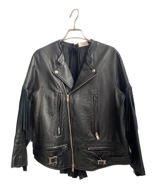 UNDERCOVER（アンダーカバー）UNDERCOVER (アンダーカバー) 13SS バックプリーツ切替フリンジライダースレザージャケット ブラック サイズ:2の古着・服飾アイテム