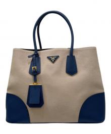 PRADA（プラダ）の古着「ドゥーブレ トートバッグ」｜ベージュ×ブルー