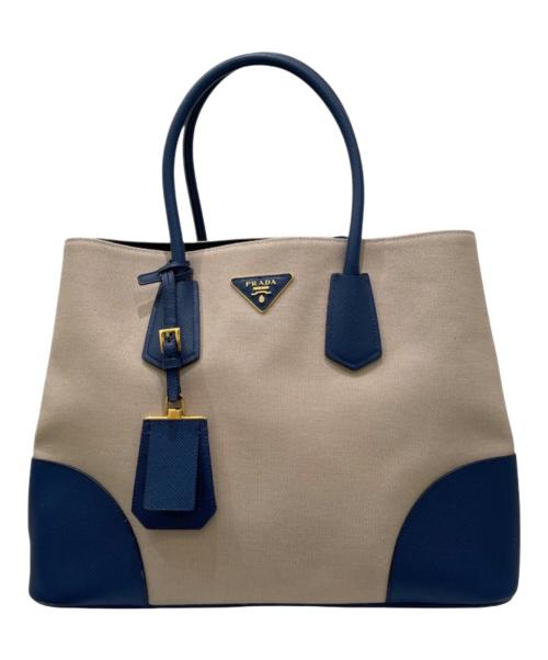 PRADA（プラダ）PRADA (プラダ) ドゥーブレ トートバッグ ベージュ×ブルーの古着・服飾アイテム