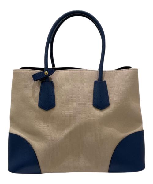 PRADA（プラダ）PRADA (プラダ) ドゥーブレ トートバッグ ベージュ×ブルーの古着・服飾アイテム
