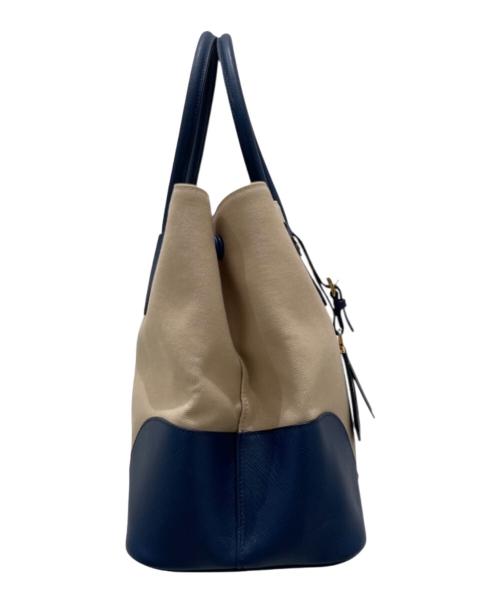 PRADA（プラダ）PRADA (プラダ) ドゥーブレ トートバッグ ベージュ×ブルーの古着・服飾アイテム