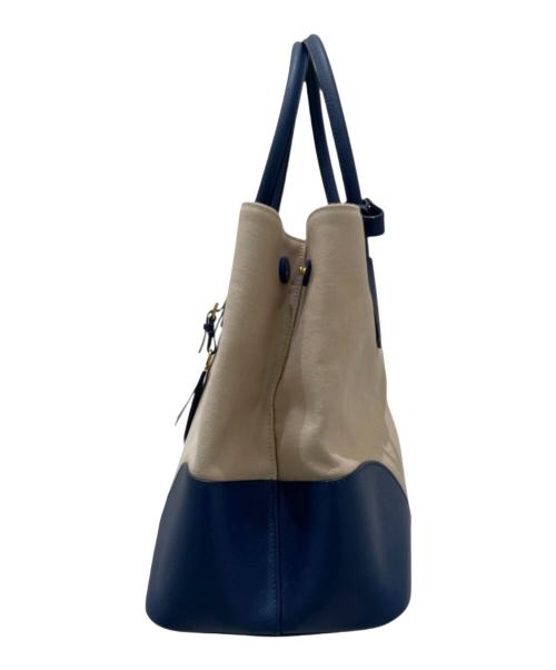 PRADA（プラダ）PRADA (プラダ) ドゥーブレ トートバッグ ベージュ×ブルーの古着・服飾アイテム