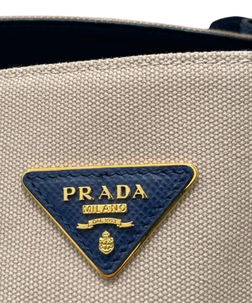PRADA（プラダ）PRADA (プラダ) ドゥーブレ トートバッグ ベージュ×ブルーの古着・服飾アイテム