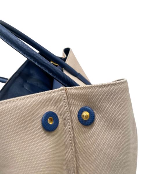 PRADA（プラダ）PRADA (プラダ) ドゥーブレ トートバッグ ベージュ×ブルーの古着・服飾アイテム