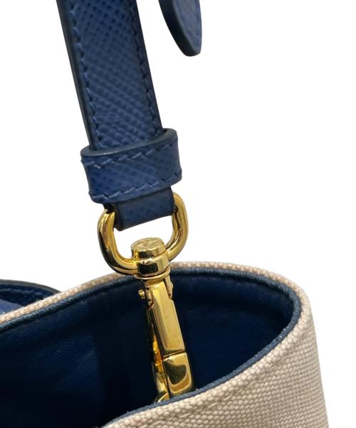 PRADA（プラダ）PRADA (プラダ) ドゥーブレ トートバッグ ベージュ×ブルーの古着・服飾アイテム