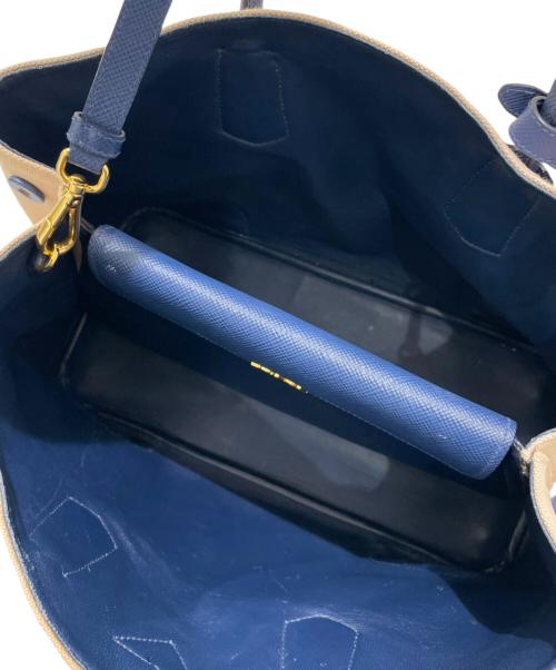 PRADA（プラダ）PRADA (プラダ) ドゥーブレ トートバッグ ベージュ×ブルーの古着・服飾アイテム