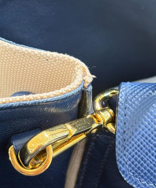 PRADA（プラダ）PRADA (プラダ) ドゥーブレ トートバッグ ベージュ×ブルーの古着・服飾アイテム