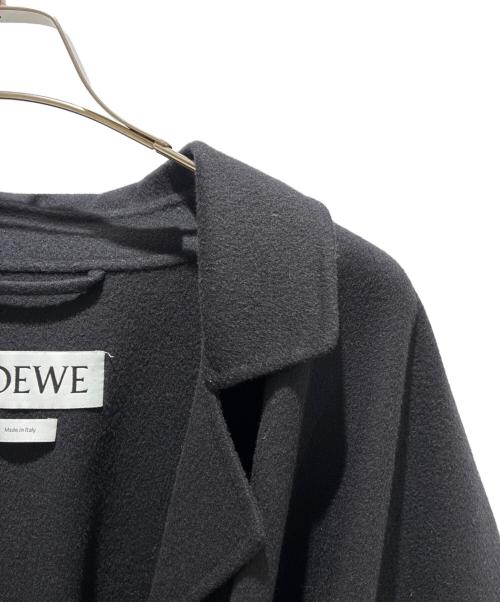 LOEWE（ロエベ）LOEWE (ロエベ) アナグラム レザー ポケット ベルト付 カシミヤウールコート ブラック×ブラウン サイズ:Mの古着・服飾アイテム