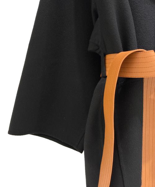 LOEWE（ロエベ）LOEWE (ロエベ) アナグラム レザー ポケット ベルト付 カシミヤウールコート ブラック×ブラウン サイズ:Mの古着・服飾アイテム