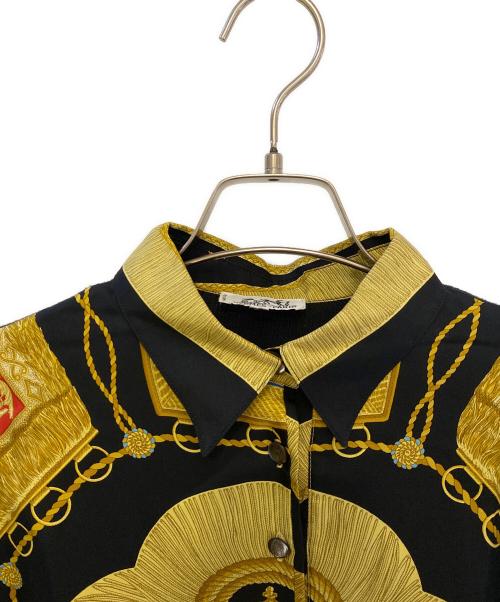 HERMES（エルメス）HERMES (エルメス) シルクスカーフ切替ニットポロシャツ ブラック サイズ:ｓの古着・服飾アイテム