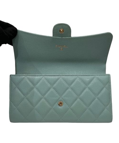 CHANEL（シャネル）CHANEL (シャネル) クラシック ロング フラップ マトラッセ ウォレット ミントグリーン系の古着・服飾アイテム