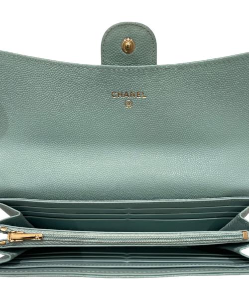 CHANEL（シャネル）CHANEL (シャネル) クラシック ロング フラップ マトラッセ ウォレット ミントグリーン系の古着・服飾アイテム