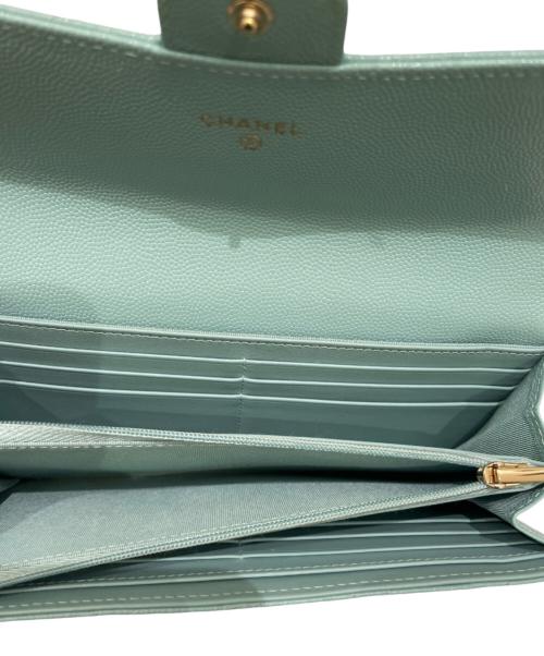 CHANEL（シャネル）CHANEL (シャネル) クラシック ロング フラップ マトラッセ ウォレット ミントグリーン系の古着・服飾アイテム