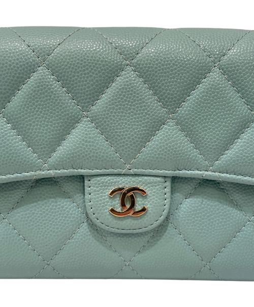 CHANEL（シャネル）CHANEL (シャネル) クラシック ロング フラップ マトラッセ ウォレット ミントグリーン系の古着・服飾アイテム
