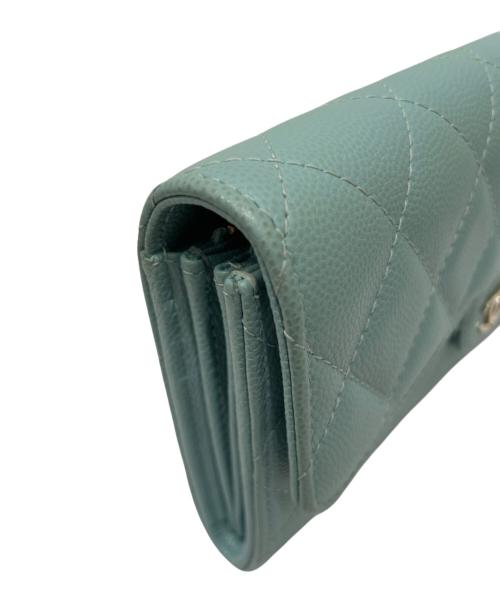 CHANEL（シャネル）CHANEL (シャネル) クラシック ロング フラップ マトラッセ ウォレット ミントグリーン系の古着・服飾アイテム