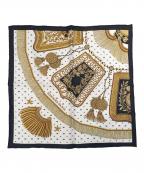 HERMESエルメス）の古着「ガヴロッシュ45/ミニスカーフ」｜ブラック×ホワイト×ゴールド