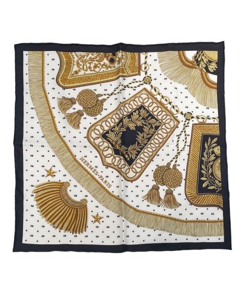 HERMES（エルメス）HERMES (エルメス) ガヴロッシュ45/ミニスカーフ ブラック×ホワイト×ゴールド サイズ:45の古着・服飾アイテム