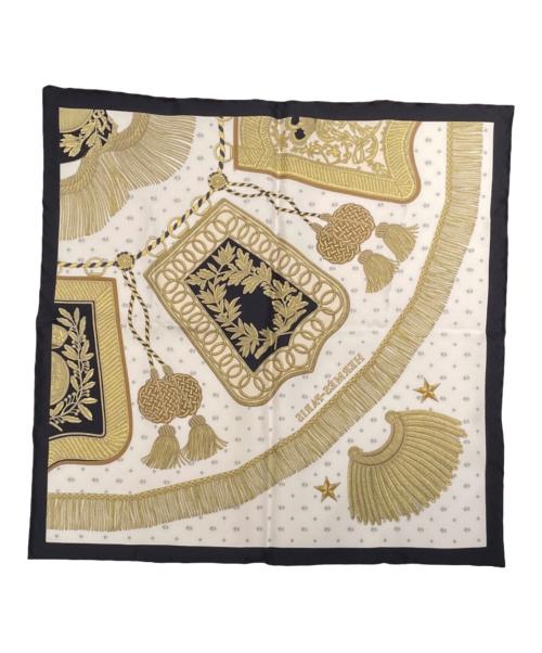 HERMES（エルメス）HERMES (エルメス) ガヴロッシュ45/ミニスカーフ ブラック×ホワイト×ゴールド サイズ:45の古着・服飾アイテム