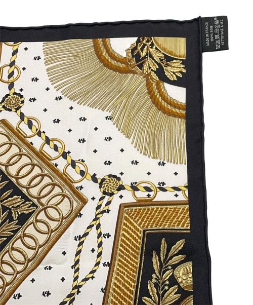 HERMES（エルメス）HERMES (エルメス) ガヴロッシュ45/ミニスカーフ ブラック×ホワイト×ゴールド サイズ:45の古着・服飾アイテム